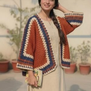 Terracotta Hexagon Crochet Cardigan