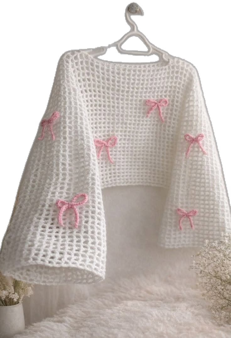 Snow White Pink Bow Crochet Top