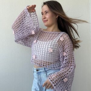 Lilac Blossom Mesh Crochet Top