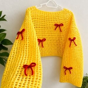 Sunny Bow Mesh Crochet Crop Top