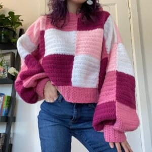 Pink Patchwork Crochet Sweater